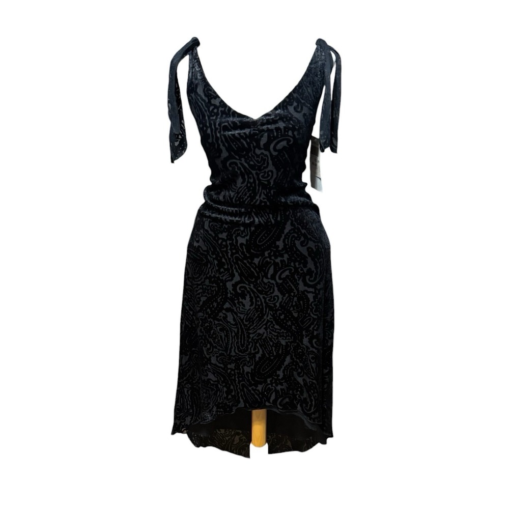 City Triangles Vtg Y2K Velvet Burnout Maxi Witchy Whimsigoth Black Dress NOS MED